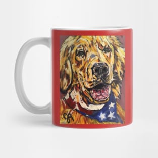 golden retriever dog with flag bandana Mug